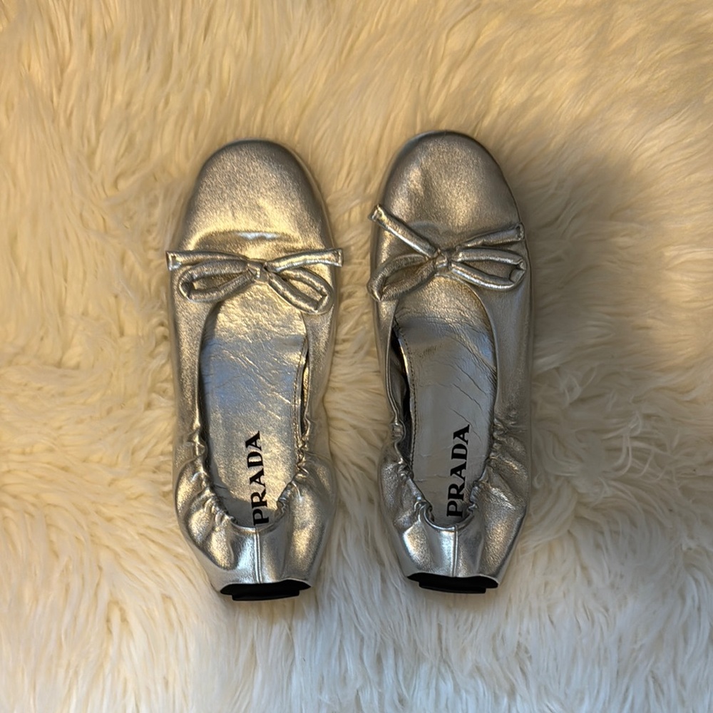 Prada Silver Loafers Elegant Flats